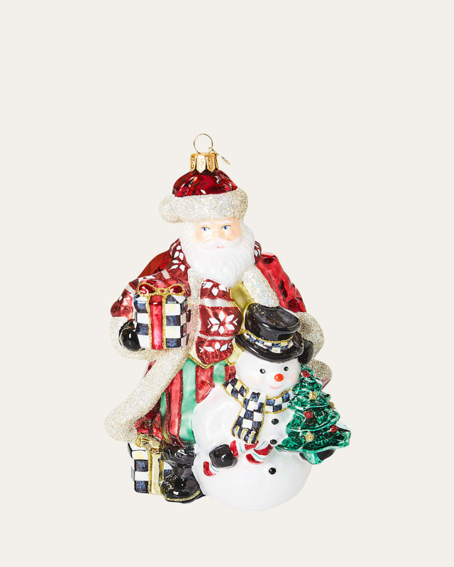 Cozy Christmas Santa and Snowman Glass Ornament